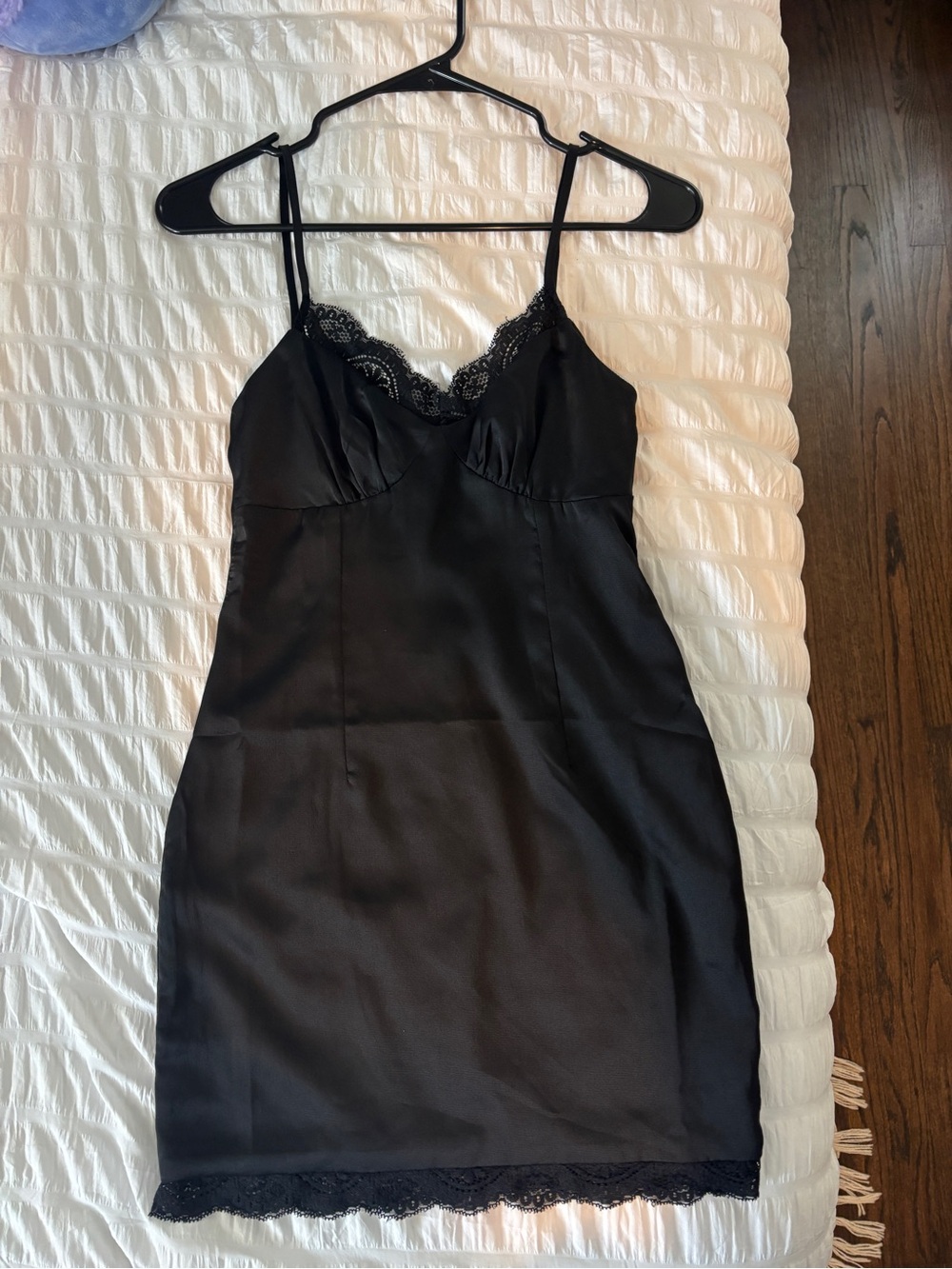 Princess Polly Black Lace-Trim Satin Slip Dress